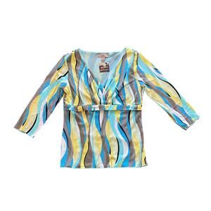 1990s does 1970s VTG i.e. Groovy Bright Multicolor V-neck Top Size Medium